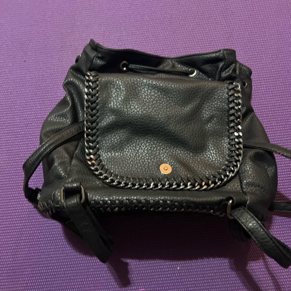 Expression Nyc Black Leather Drawstring Backpack - image 3